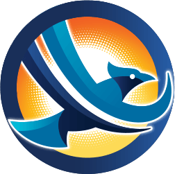 CTA: A blue bird logo with an orange and blue background.
