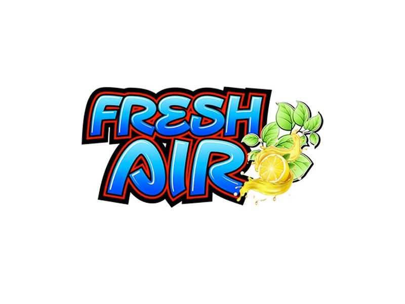 Bold text reading 'Fresh Air' with bright outlines, accompanied by a lemon, lemon slices, and green leaves graphic on the right side.